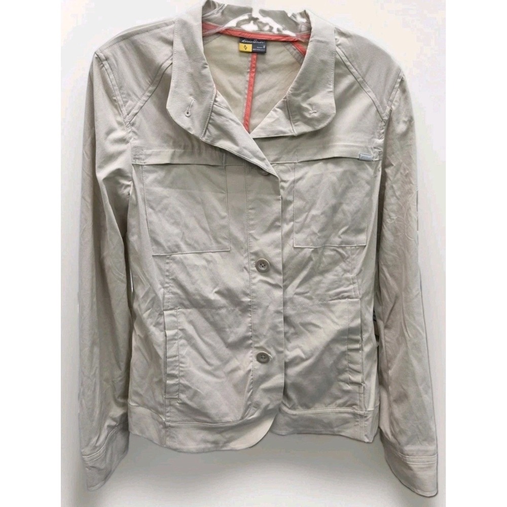 Eddie Bauer Travex Womens 8 Tan Beige Button Front Utility Travel Jacket